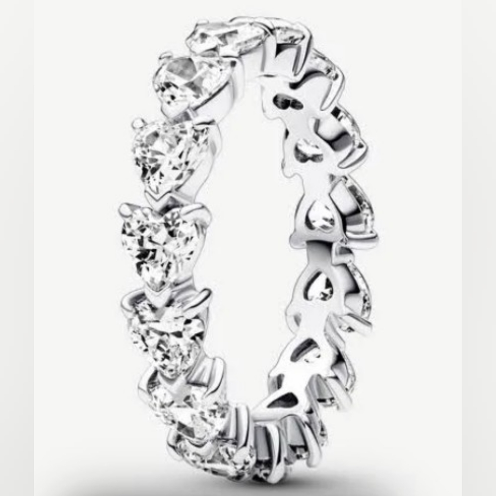 Pandora Band Of Clear Hearts Ring Brand New - Sz 8 1/2